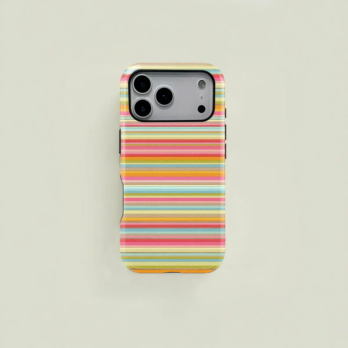 Retro rainbow stripe pattern, sturdy and durable 2-in-1 cute protective case, MagSafe compatible, suitable for iPhone 17/16/15/14/13/12/11 Pro Max/Plus/Pro, simple and stylish phone case, perfect birthday gift. anti-drop  contrast color
