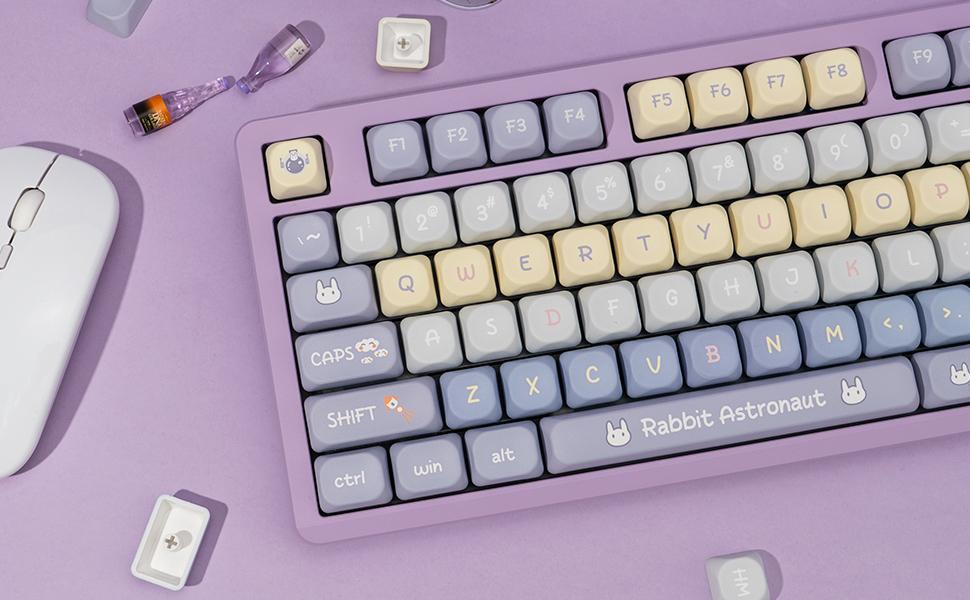 Cute Bunny Purple PBT Keycaps 136 Keys Dye Sublimation XOA Profile Full Set Compatible with Cherry MX Switches ANSI Layout Mechanical Keyboards gaming stuff gaming accessories