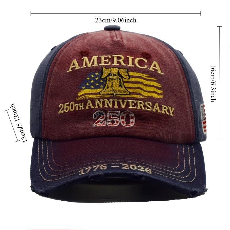 US 250th Anniversary Embroidered Baseball Cap, UPF 50+ Sun Protection Commemorative Hat