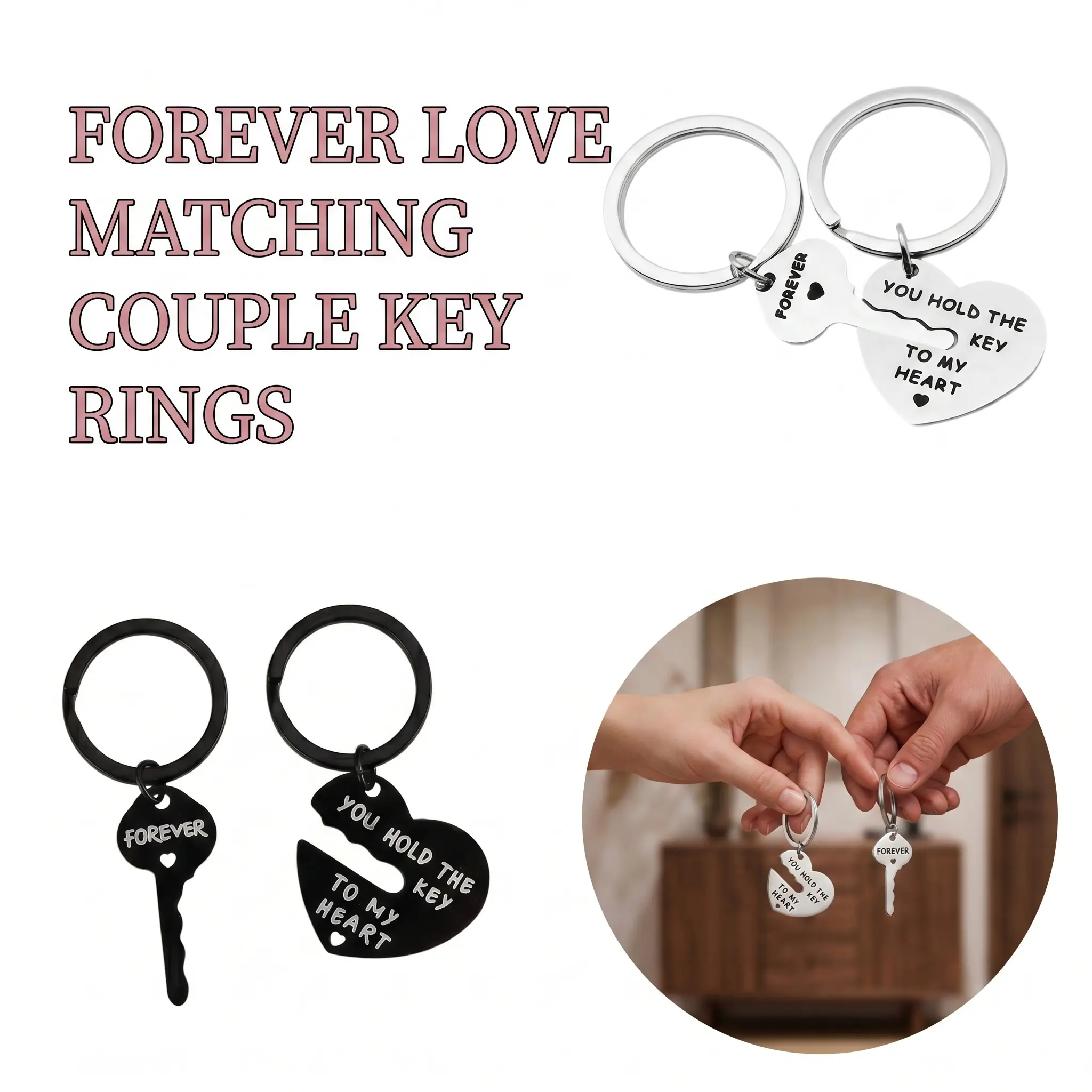 Forever Love Puzzle Couple Keychain Set, Laser Engraved Zinc Alloy Matching Heart Key Keyrings, Romantic Valentines Gift For Boyfriend Girlfriend, Long Distance Relationship Couple Jewelry Accessories-YY0