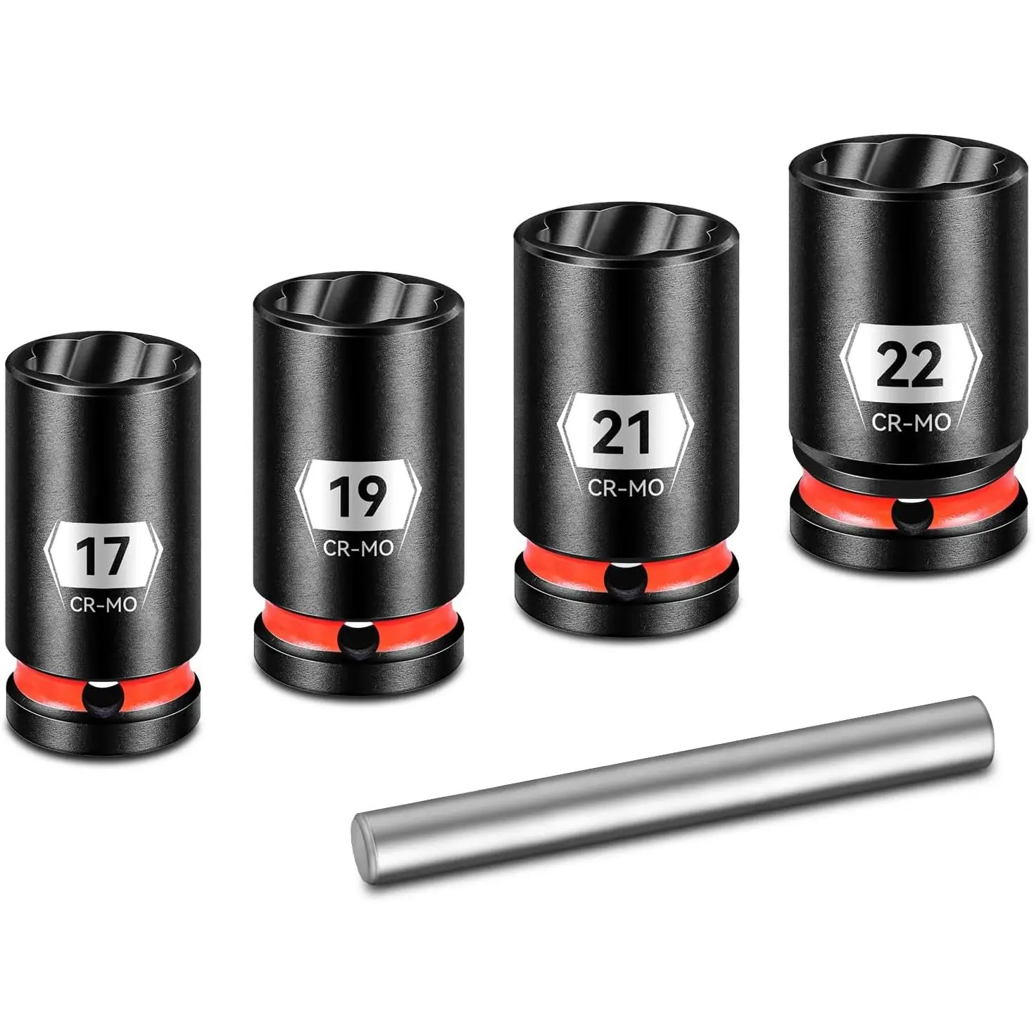 5-Piece 1/2" Drive Lug Nut Remover Tool Set - Bolt Extractor Kit for Stripped & Damaged Nuts (17/19/21/22mm) with Removal