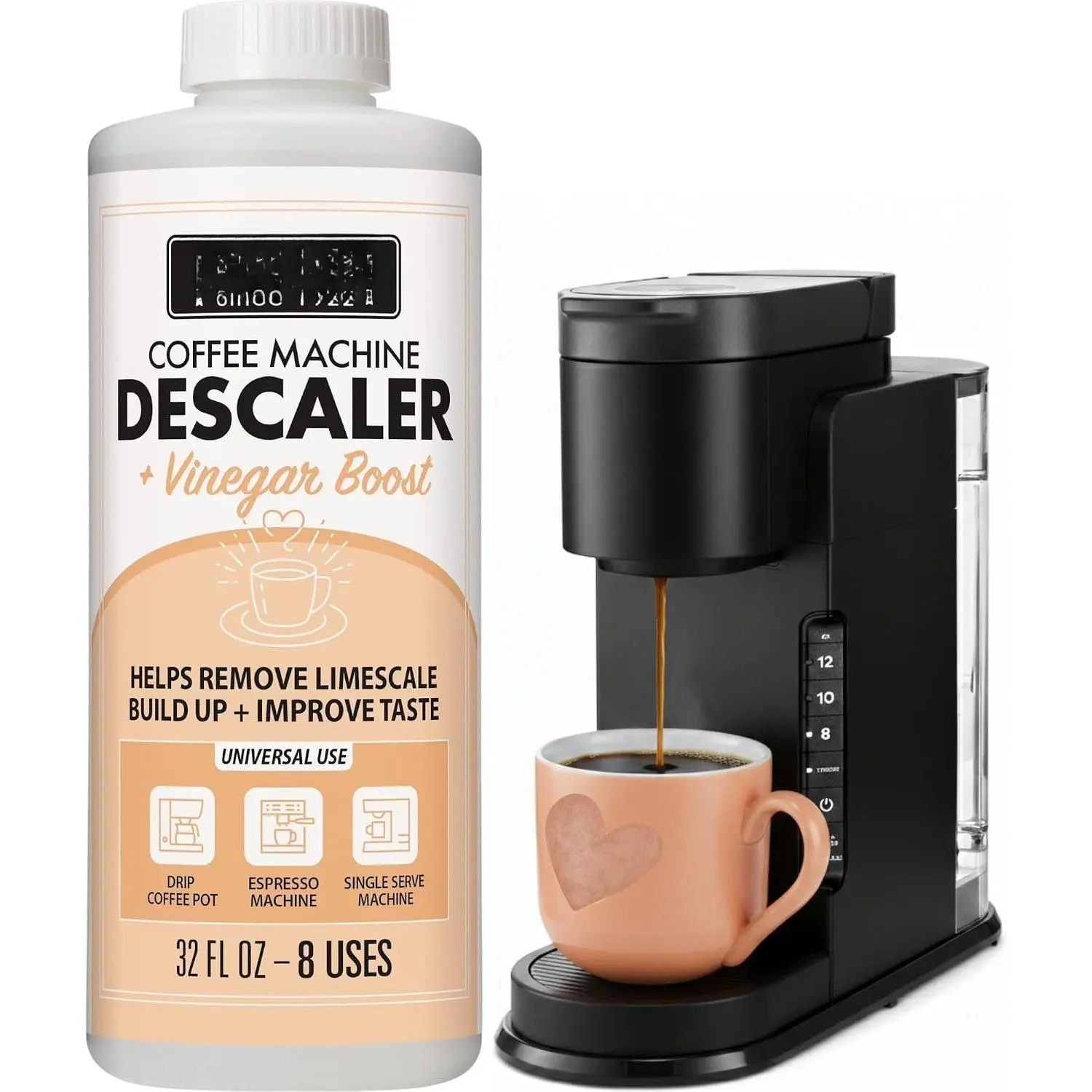 Coffee Machine Cleaner Descaler Descaling Solution - 32 Fl. Oz. (8 Uses) Compatible with ,,,Delonghi,   - Espresso Coffee Maker Cleaner, Limescale Remover