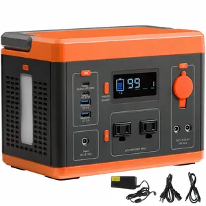 [fathersdaygift]Portable Power Station, 296Wh, Backup Lithium-ion Battery Solar Powered Generator, 300W(Peak Power 600W) Pure Sine Wave AC Outlet, USB QC3.0 LED Light, for Outdoors Camping Travel Home Emergency, Digital Power Display, Emergency Batt