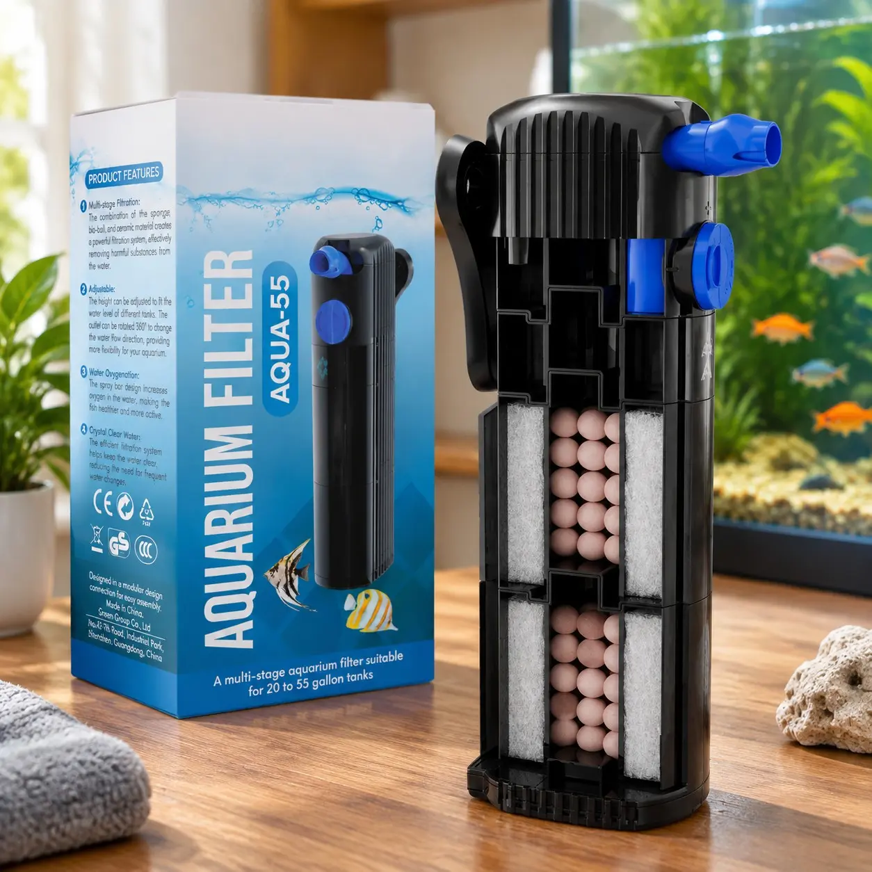 20 Gallon Fish Tank Filter up to 55 Gallons - Quiet Submersible Aquarium Filter for Crystal Clear Water, Turtle Tank Filter, 50 Gallon Fish Tank FilterGift