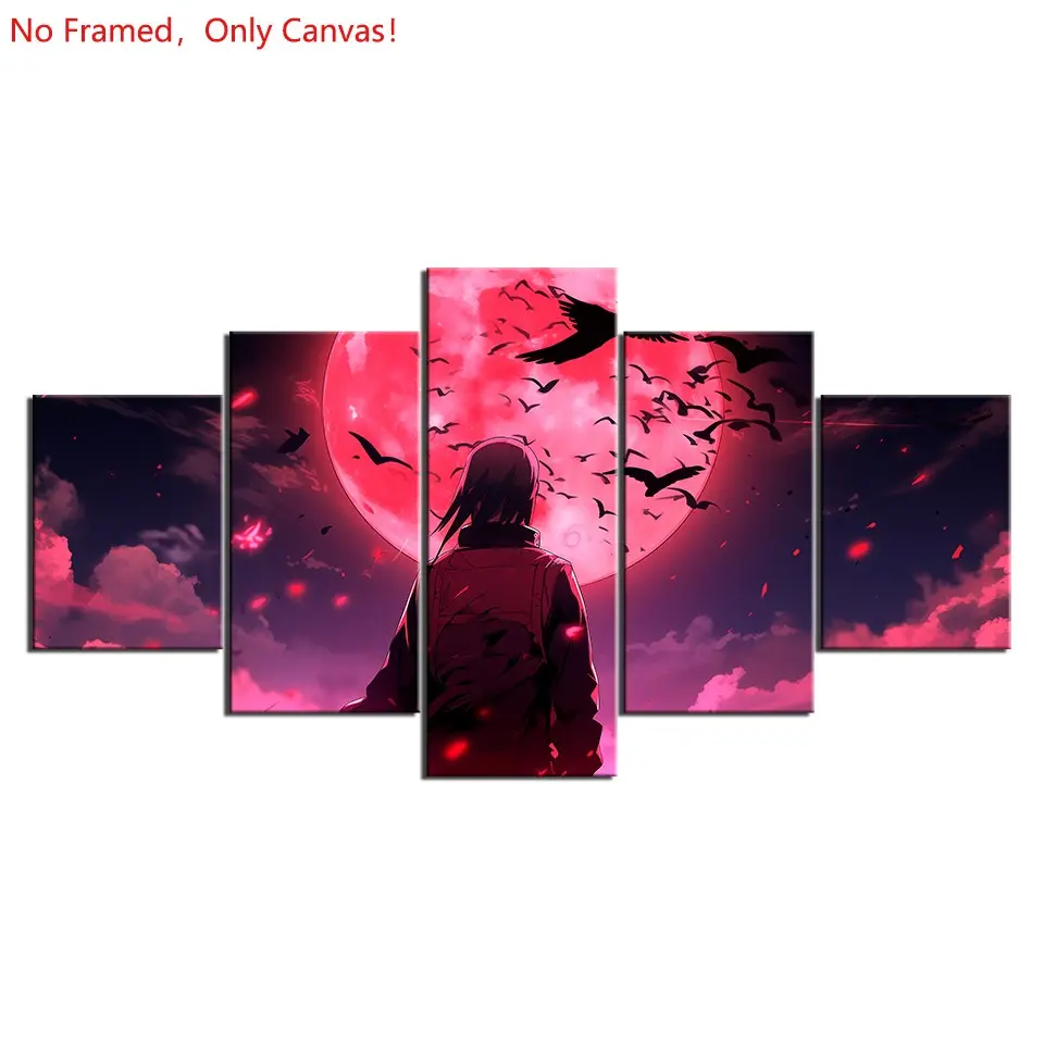 5 piece/set of frameless canvas painting print poster, classic hot-blooded anime art, Itachi Uchiha Moonlight , very suitable for Japanese two-dimensional fans, the perfect gift for bedroom, living room, kitchen, dormitory corridor, mural, wall decoration