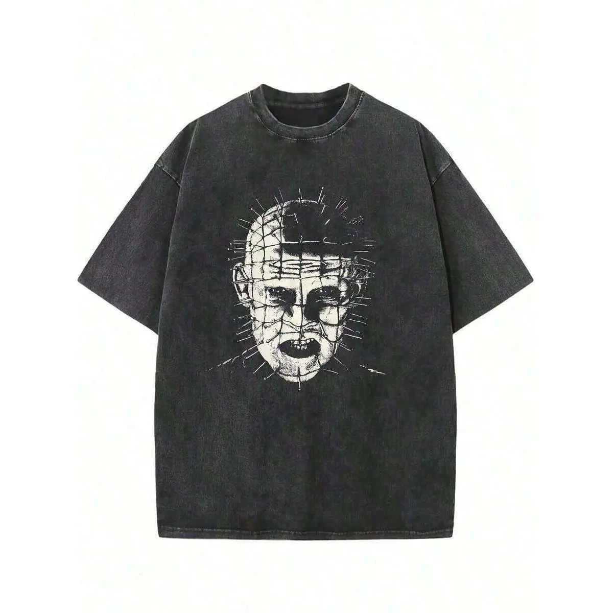 Hellraiser Pinhead Horror Skeleton Graphic Washed Men T-Shirt Retro Gothic Dark Streetwear Loose Short Sleeve Tee
