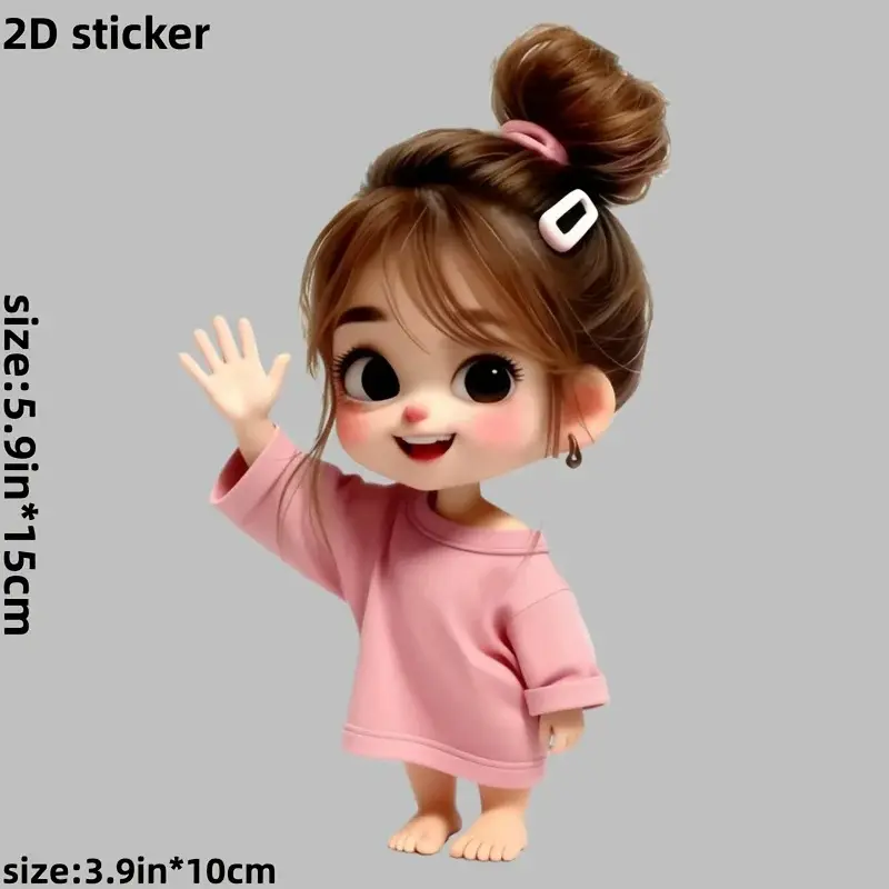 Cheerful Bun Hairstyle Girl Waterproof Vinyl Sticker, Scratch Cover Decal for Car Bumper Motorcycle Laptop Window Wall Toilet
