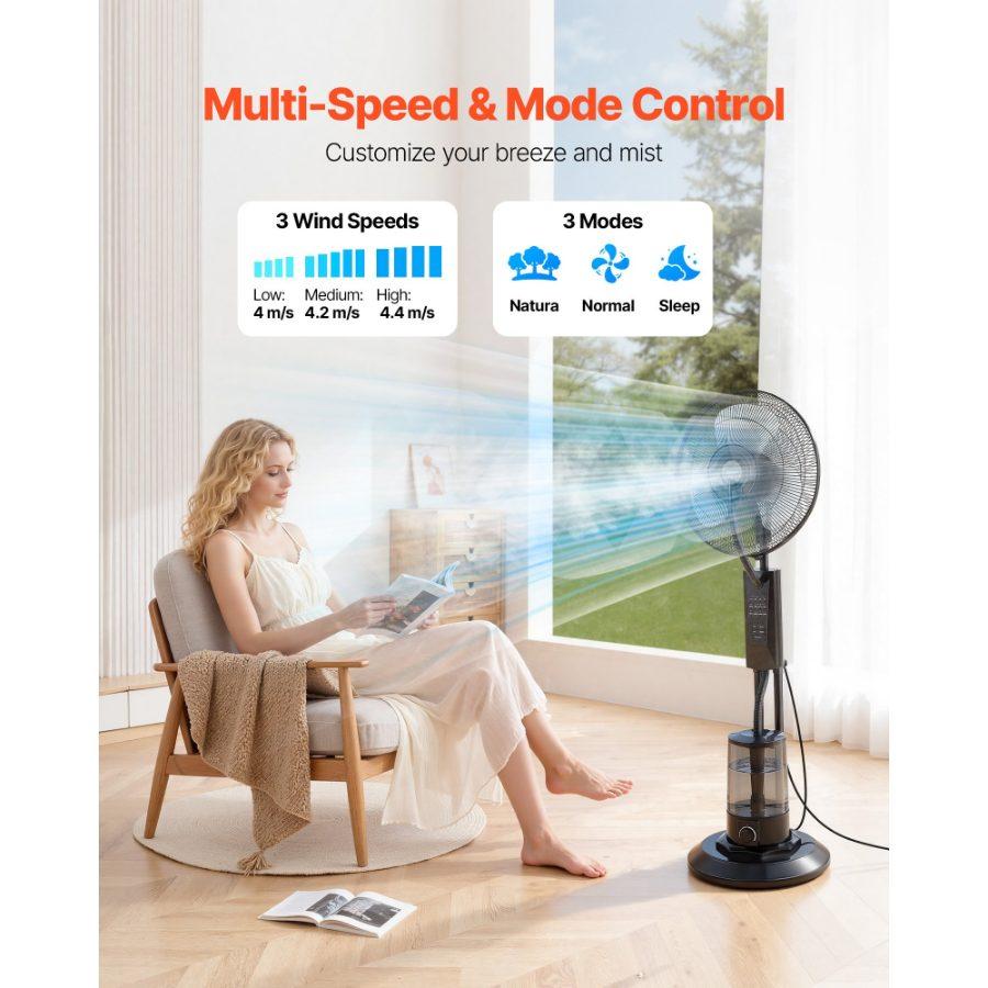 VEVOR Misting Fan, More than 2700RPM Motor Mister Fan, Mister Cooling Fans with 2.38 gal Water Tank, 10000mAh Battery, 4-Speed Wind 5 Lighting Modes, Water Cooling Fans for Indoor, Outdoor, Patio