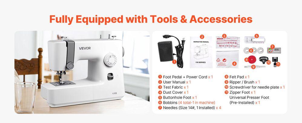Sewing Machine, 18 Stitch Applications, with LED Light and Foot Pedal, Dial Control, Interior Metal Frame, Lightweight and Portable Beginner Sewing Machine for Adults Crafts and Mending