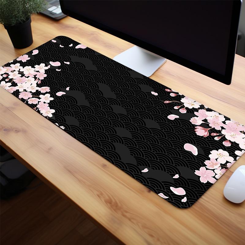 Cherry Blossom Pattern Mouse Pad, 1 Count Oversized Thickened Non Slip Rubber Base Mouse Mat for Office Laptop, Desk Pad Protector for Office and Home, Gaming Desk Accessory, Desktop Accessory