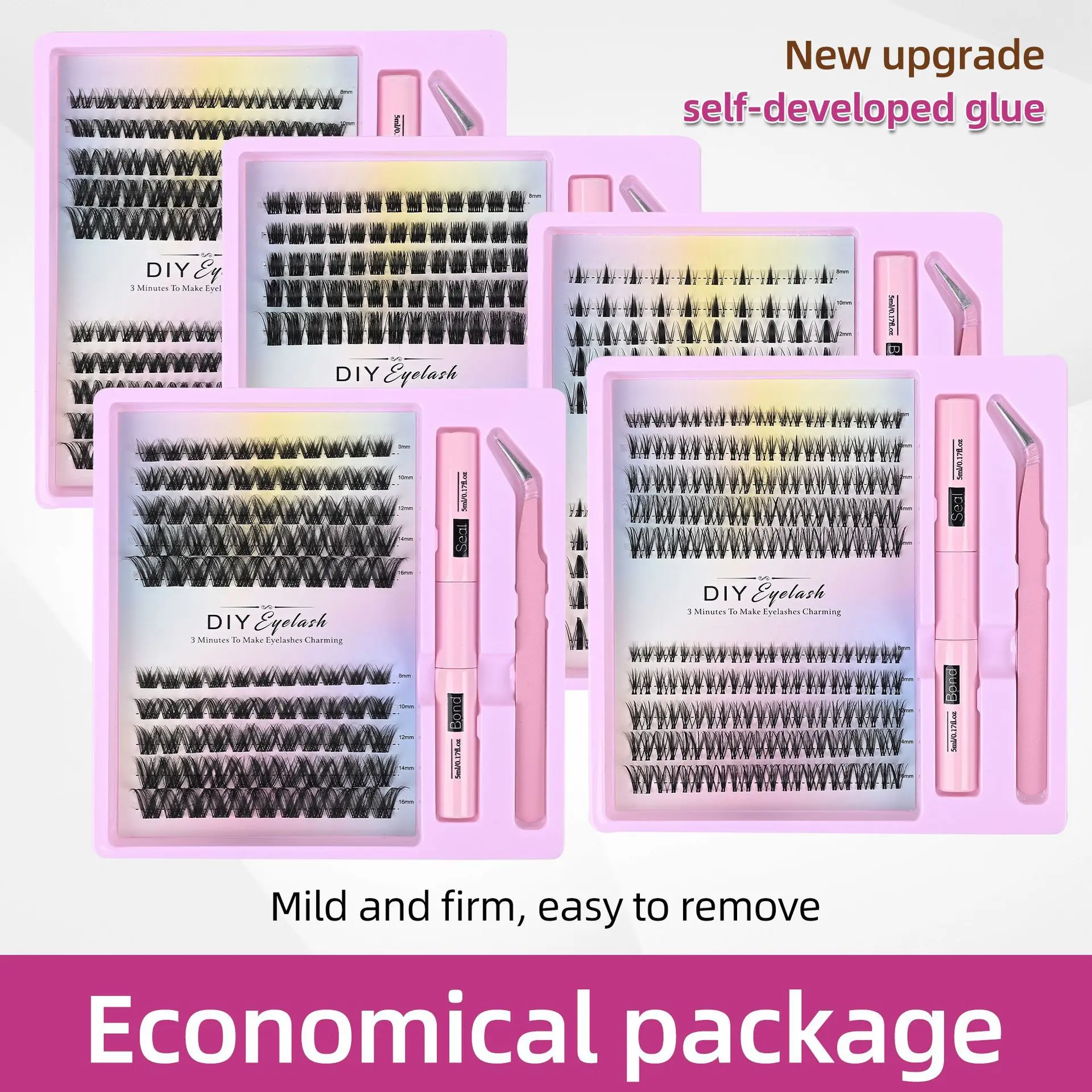 DIY Cluster Lash Extension Kit (1 Set) - 12 Optional Styles Segmented Synthetic Lashes, Multi-Curl Lengths, Applicator Tool for Home Salon Daily Makeup