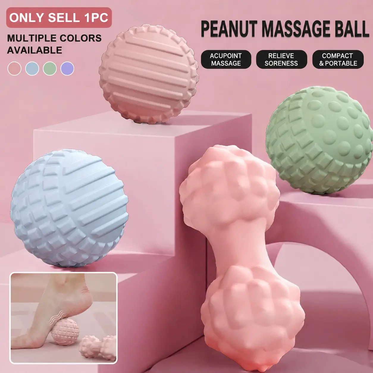1 Pack Compact Portable Peanut Bumpy Massage Ball, Skin-Friendly TPR with Soft and Gentle Texture, Relieves Muscle Soreness & Daily Acupressure Relaxation, Suitable for Office, Home, Travel & Daily Leisure Use