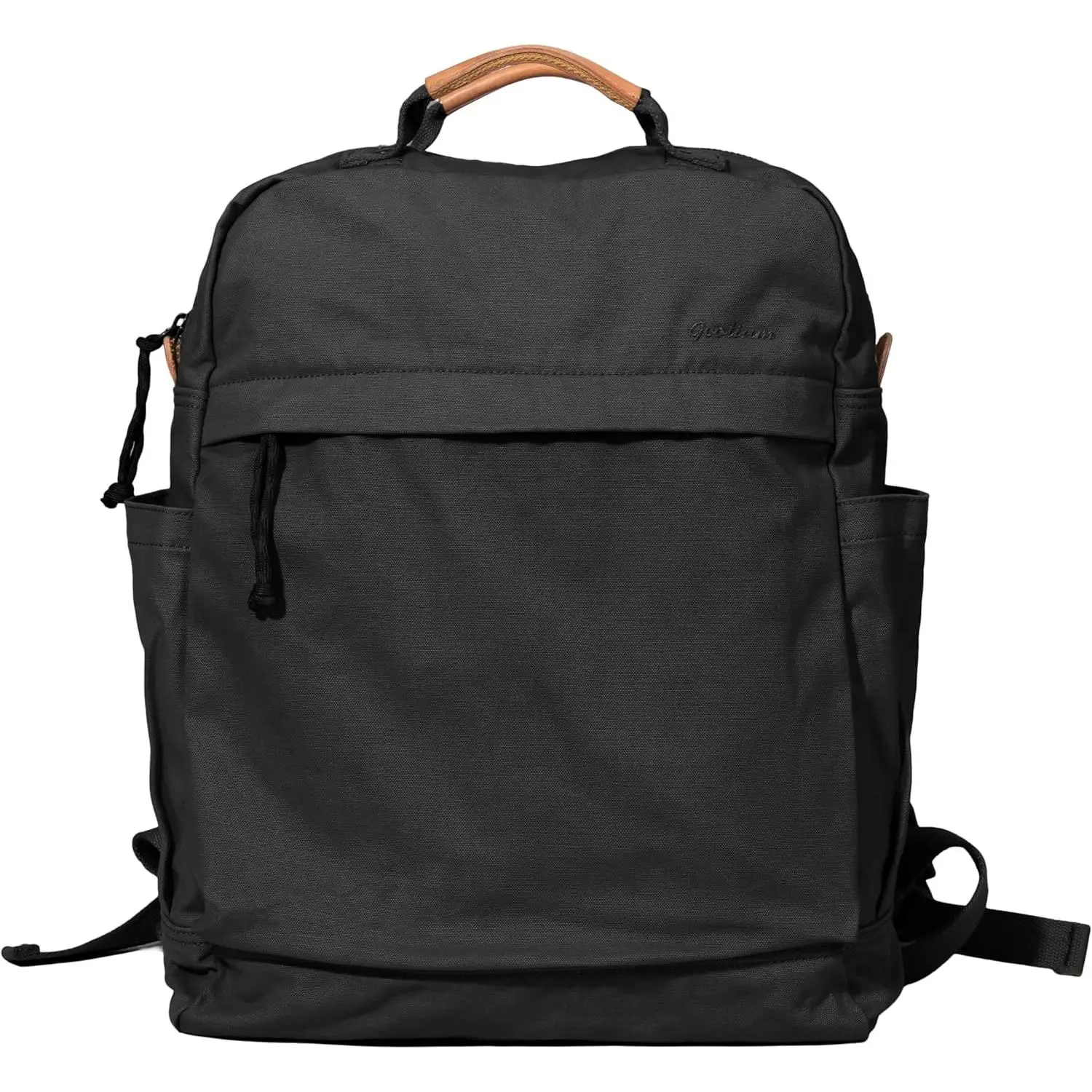 Canvas Backpack,  Casual Daily Use Daypack, Large Capacity Travel Commute Bag with Side Water Bottle Pocket &  Pocket for Men Women, Black