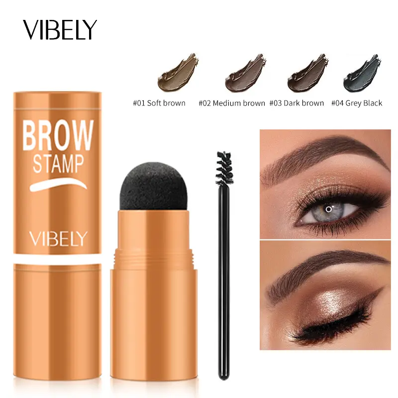 One Step Eyebrow Stamp Powder Kit with Brow Tint Gel, Sweat Resistant Non-Fade Formula, Multi-purpose Hairline Touch Up Powder for Natural Eyebrow & Hairline Makeup