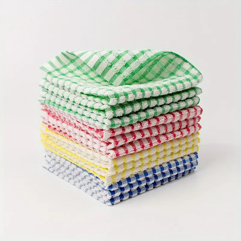 8PCS Contemporary Plaid Kitchen Towel, Multifunctional Absorbent Dishcloth, Hand Wash Only, Square Fabric, Space Theme, One Piece, Colorful, for Kitchen Cleaning, Dish Towels