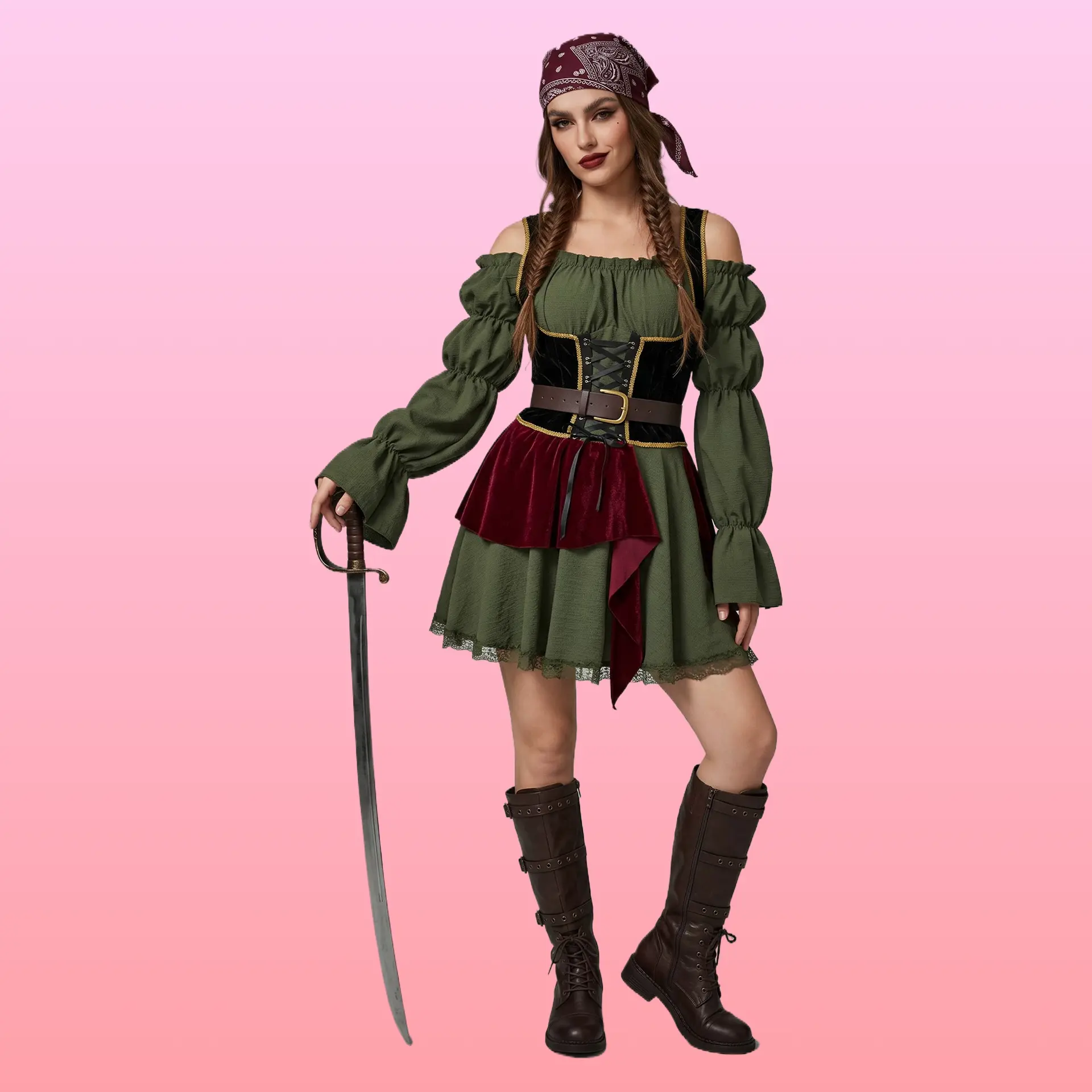 Vintage Pirate Dress for Women Halloween Carnival Medieval Stage Performance Outfit