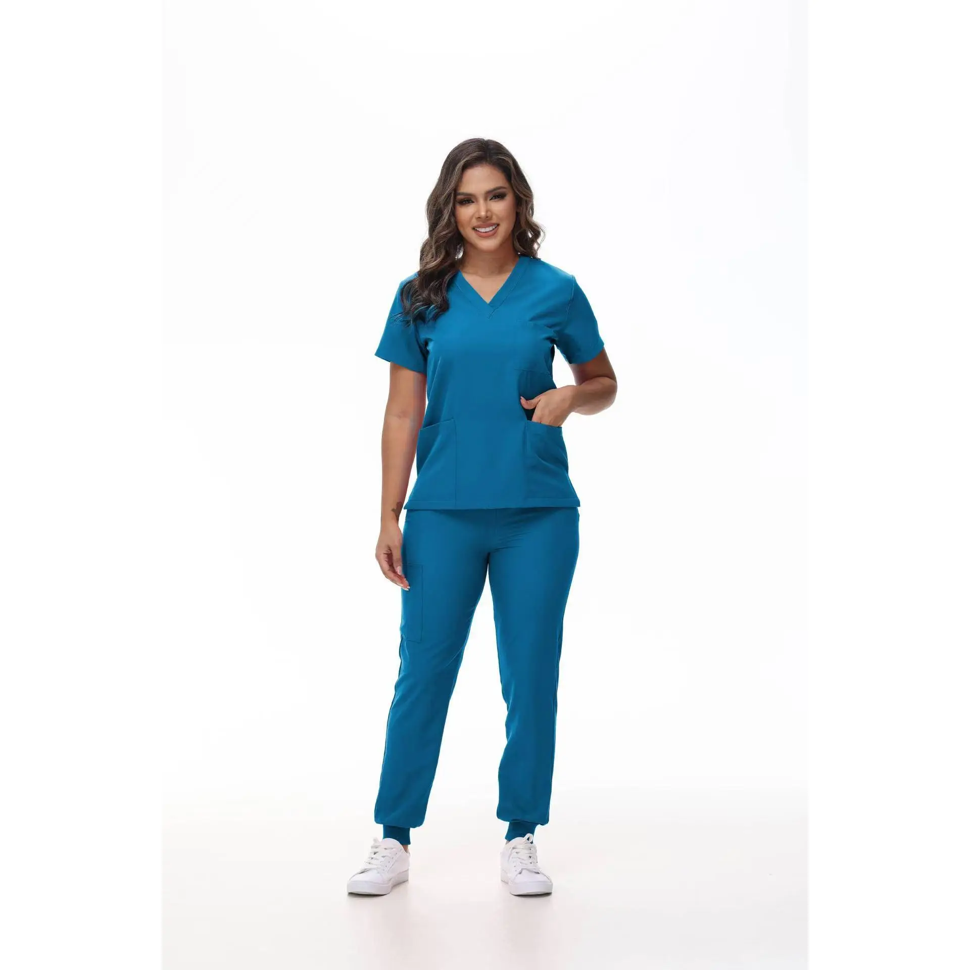 Women's Slim-Fit Acrylic Fabric Scrubs Uniform Set - Cold-Wash Nurse & Clinic Workwear (Sports & Outdoor Clothing Set)