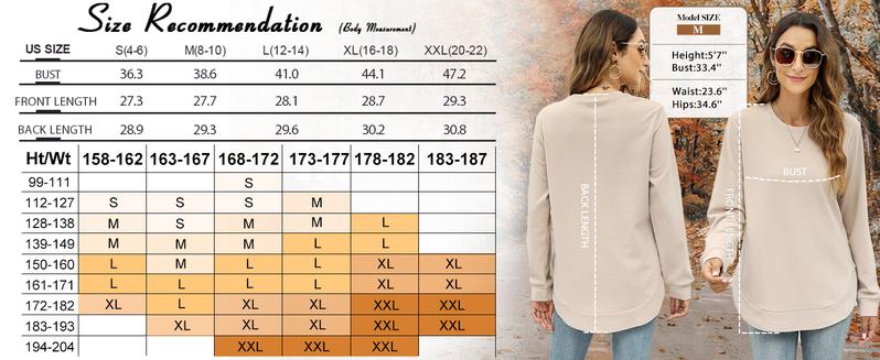WIHOLL Womens Sweatshirt Crewneck Long Sleeve Shirts High Low Tops Curved Hem*(Size UP 1-2 for True Oversized Look!)*