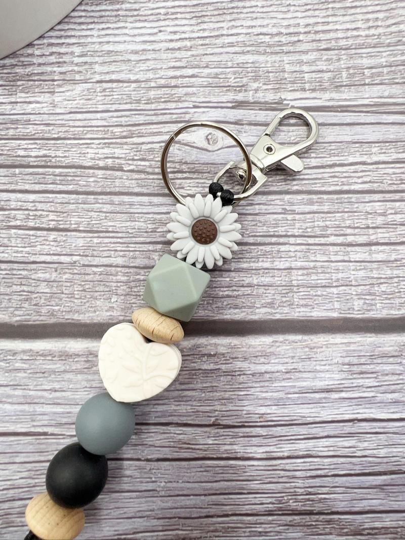 Colorful Flower Design Beaded Keychain, Boho Style Beaded Decor Keychain For Women & Men, Cute Trendy Accessory, Bag Decoration, Keychain Bag Pendant