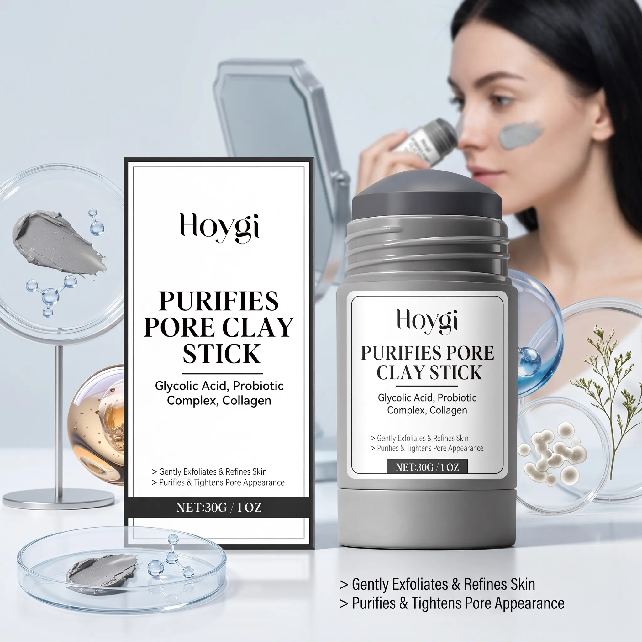 Kaolin Pore Cleansing Clay Mask Stick (30g), Collagen Added, Gentle Skin Cleaning, Lightweight Hydration, Pore Care, Smooth Skin, Refreshing Application
