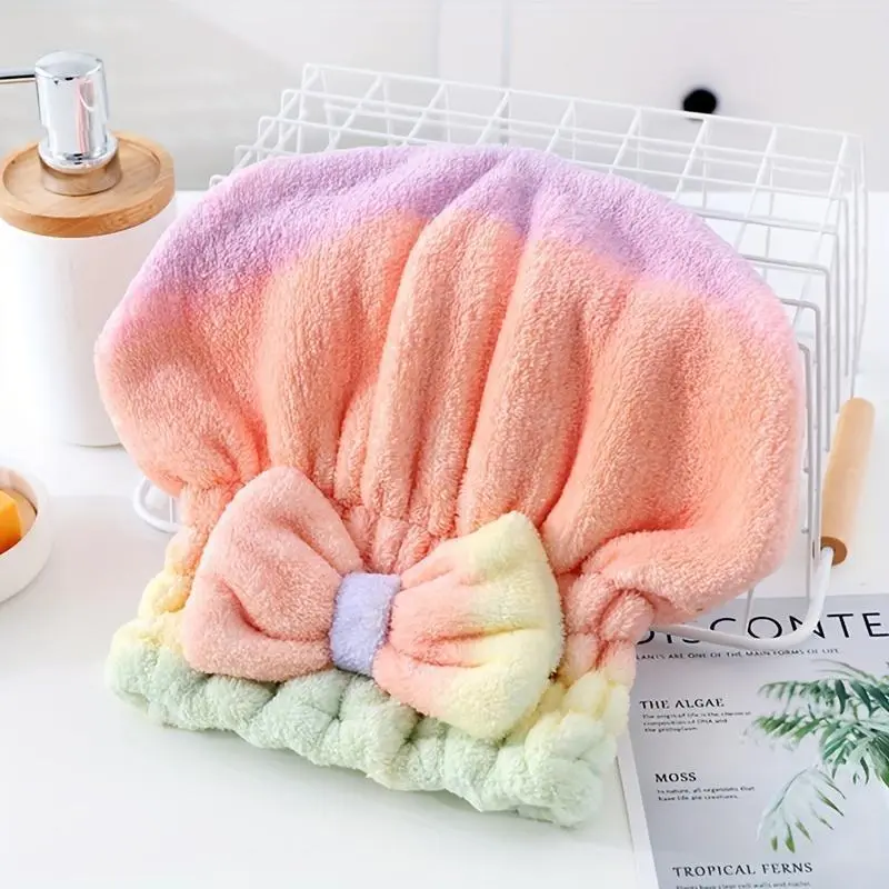 2Pcs Women Cute Shower Cap & Hair Drying Cap, Soft Coral Fleece Thickened Absorbent Bow Head Wrap Towel, Stylish Comfortable Bath Hair Cap for Adults Daily Use