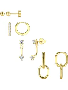 Small Hoop Earrings for Women - Hypoallergenic Surgical Steel Flat Back Earring Stacks Set Dangle Huggie Stud Cartilage Jewelry Trendy 4 Pairs