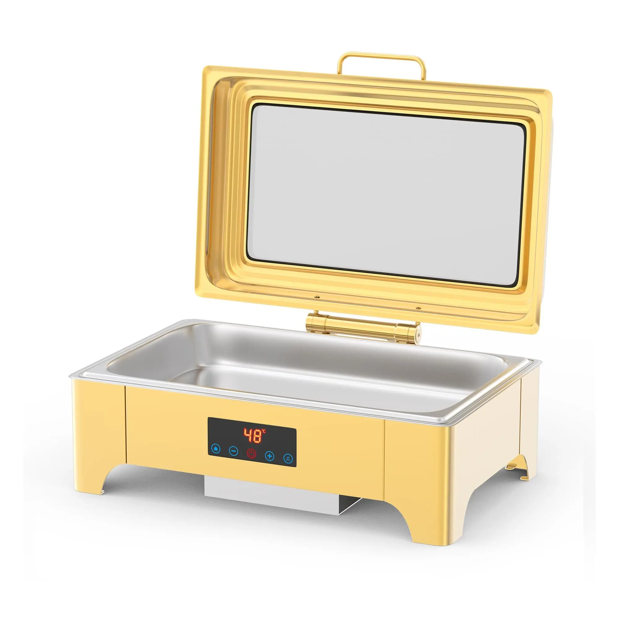 GARVEE 9QT Electric Chafing Dishes (Chafers) with Touchscreen, Interactive Controls, Full-Size Stainless Steel Buffet Food Warmers, Roll Top Glass Lids, Ideal for Catering, Weddings, Single Unit