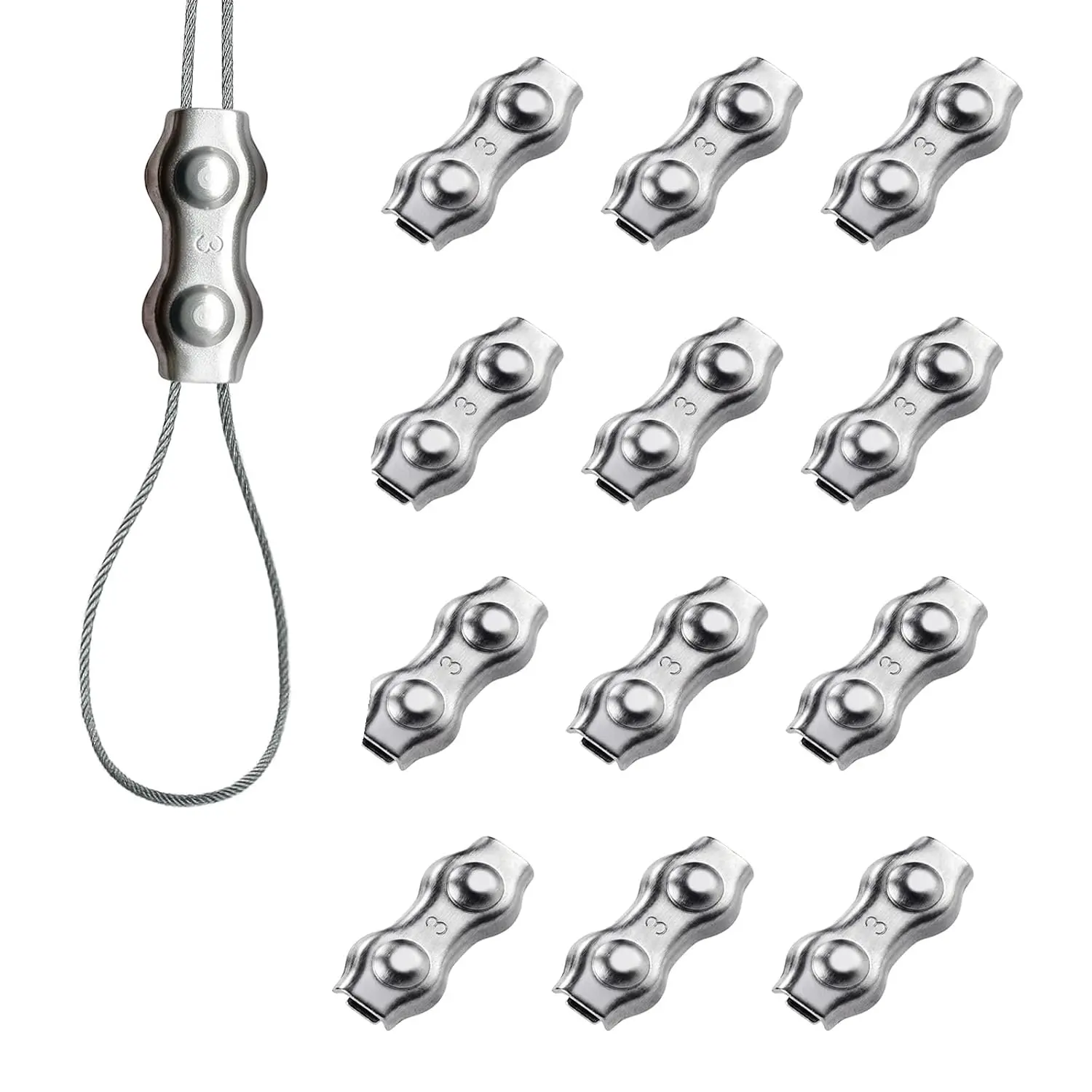 12 count M3 304 Stainless Steel Double Wire Rope Clip  Clamps