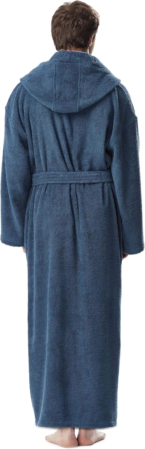 Men's Hooded Classic Bathrobe Turkish Cotton Robe with Full Length Options