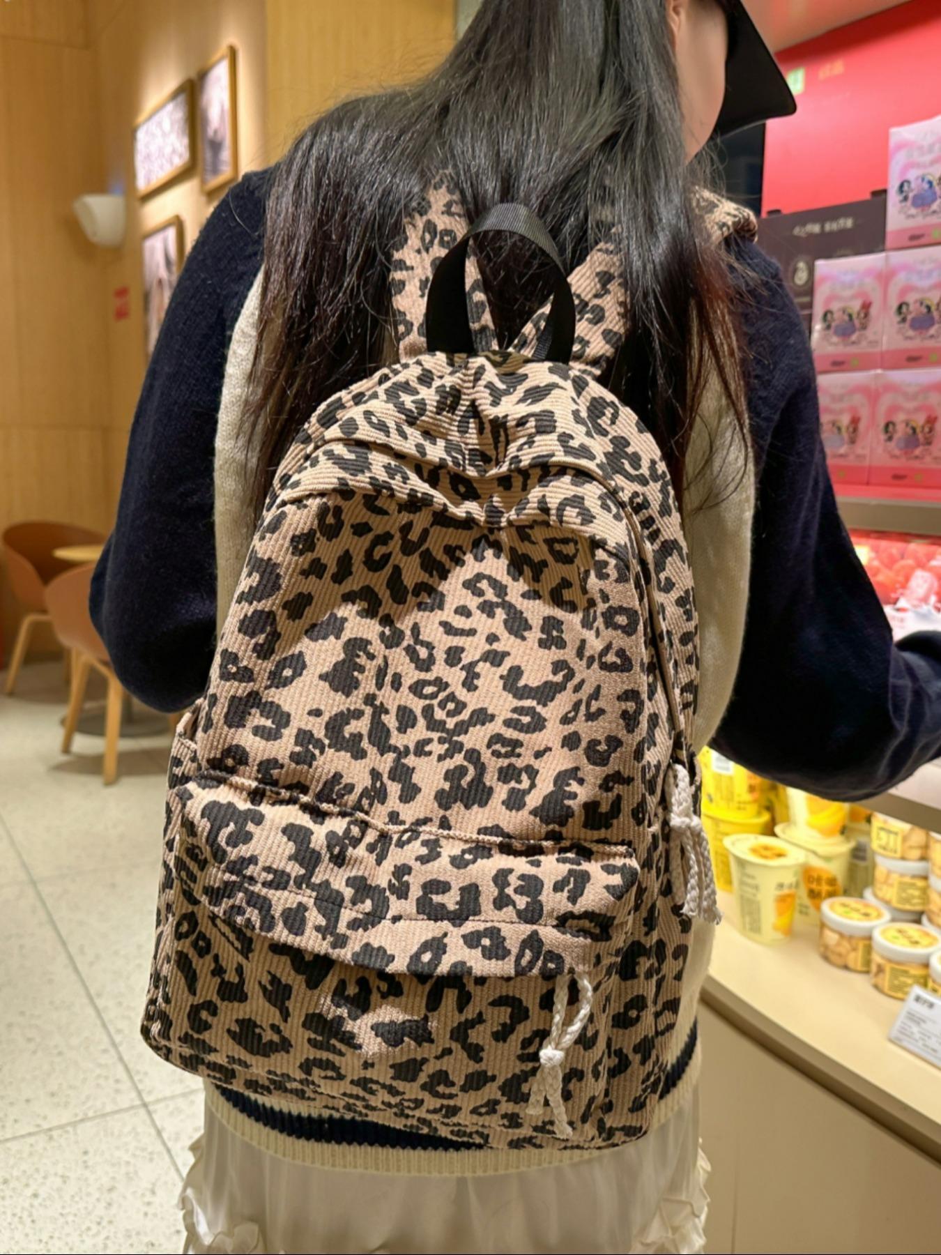 Fashion Leopard Pattern Backpack, Casual Large Capacity Backpack for Women, Lightweight Casual Commuting Bag for Daily Used, Casual Printed Backpack