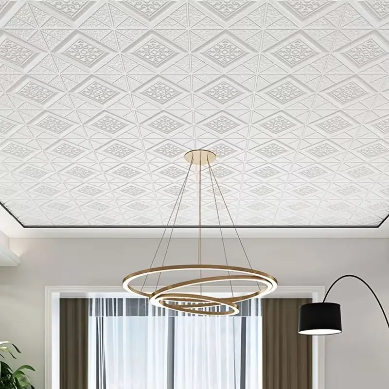 30pcs  Embossed Self-Adhesive Ceiling Tiles - Waterproof Self-Adhesive Fancy Pattern Wall Stickers, Removable Damage-Free Wallpaper, Suitable for Living Bedroom Kitchen Ceiling Decoration, 13.78 Inches X 13.78 Inches