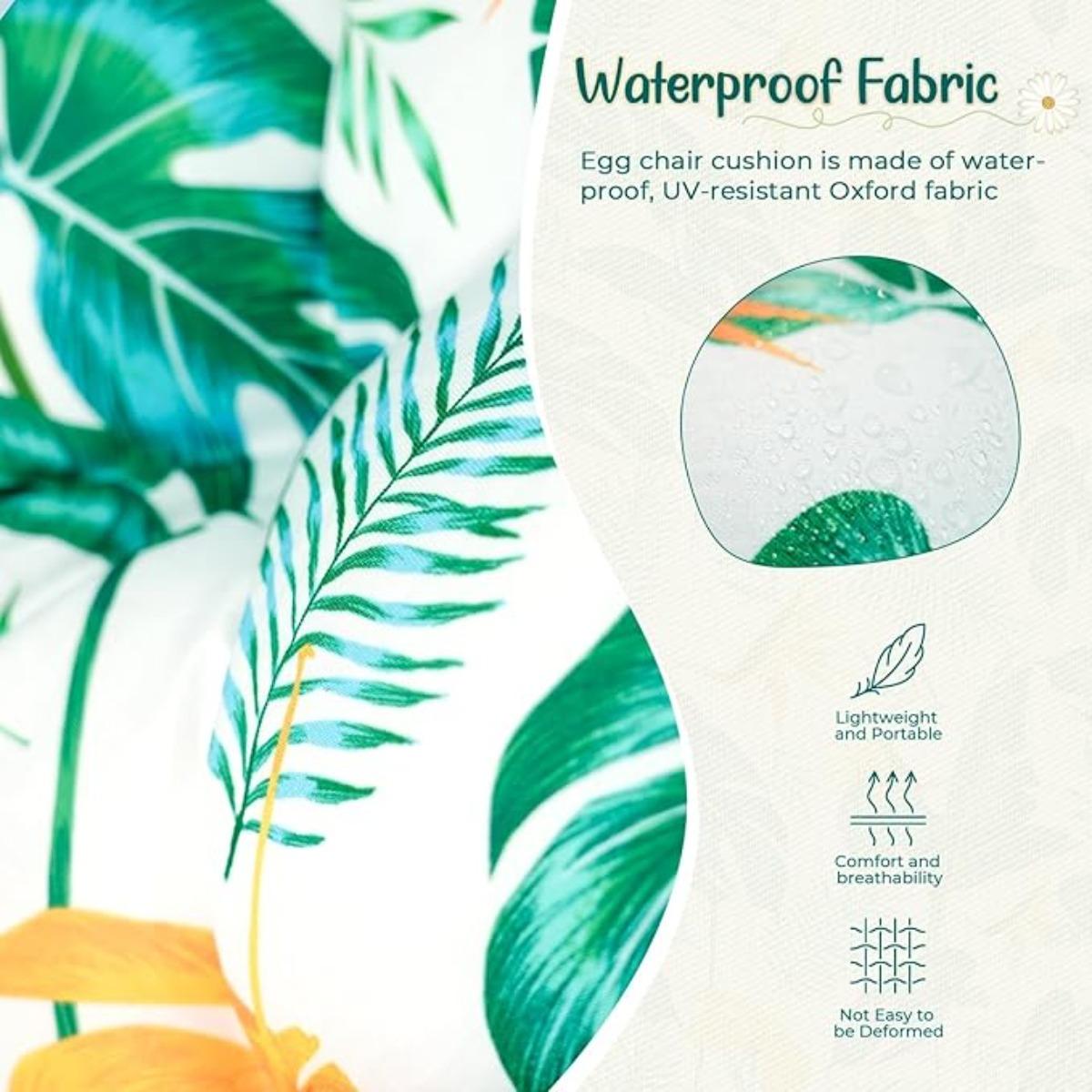 Waterproof Egg Chair Cushion Replacement 47x31.5x4.7 inch Thicken Hanging Egg Swing Chair Cushion IndoorUthem Outdoor Wicker Rattan Hammock Basket Cushion with Headrest Pillow, Yellow-Green Leaf