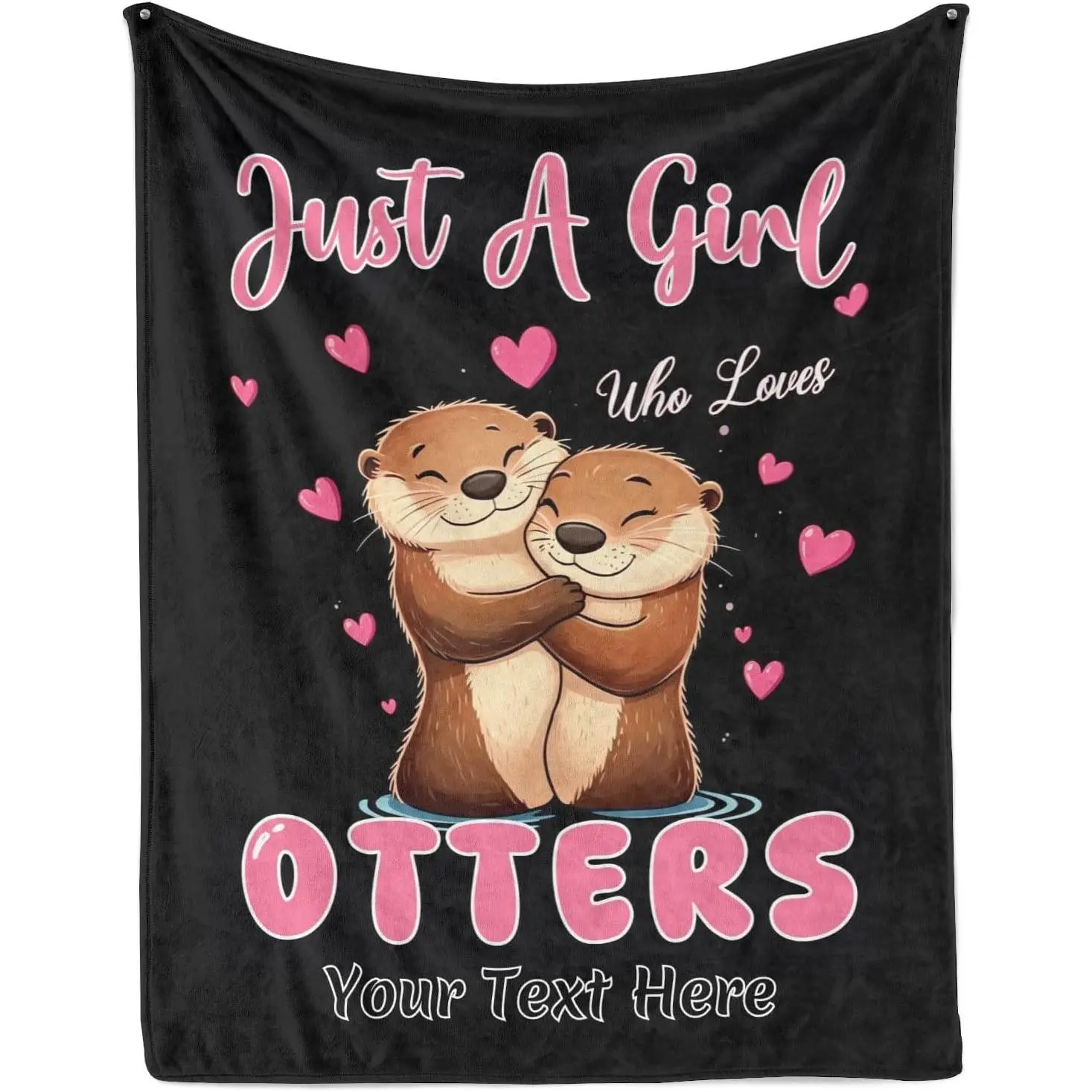 Just A Girl Who Loves Otters Flannel Throw Blanket, Custom Your Text Here Otter Couple Blanket with Pink Heart Design, Soft Cozy Warm Throw for Couch Bed Sofa, Otter Lover Birthday Gift for Her Teen Girls, Personalized Name Text Cute Room Decor