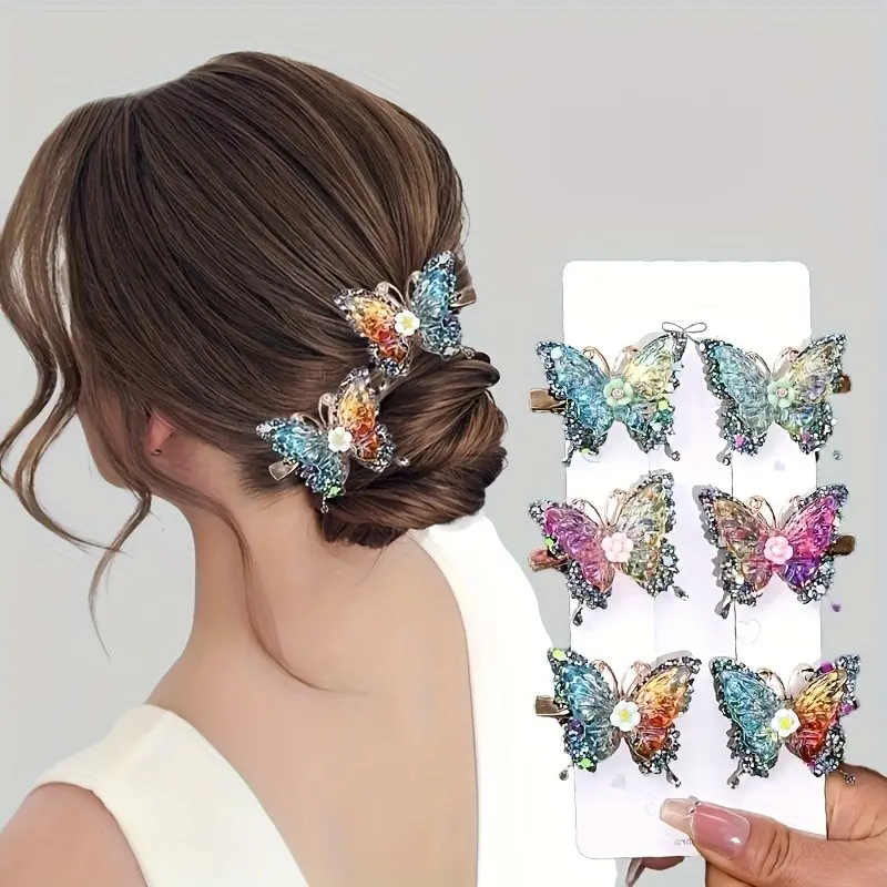 12 Luxury Glitter Butterfly Hair Clips, Gradient Butterfly Hair Clip for Women, Y2K Style Headwear, Perfect for Daily and Festival Wear, Resin Hair Clips