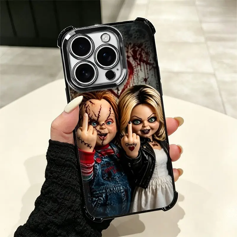 Chucky and Tiffany Giving the Middle Finger Design iPhone Case-Raised Camera Protection, Luxurious Chrome-Plated Bezel, Built-in Shock-Absorbing Corner Pads, Yellowing-Resistant and Fingerprint-Resistant |   Compatible with iPhone 17/16/15/14 Pro Max
