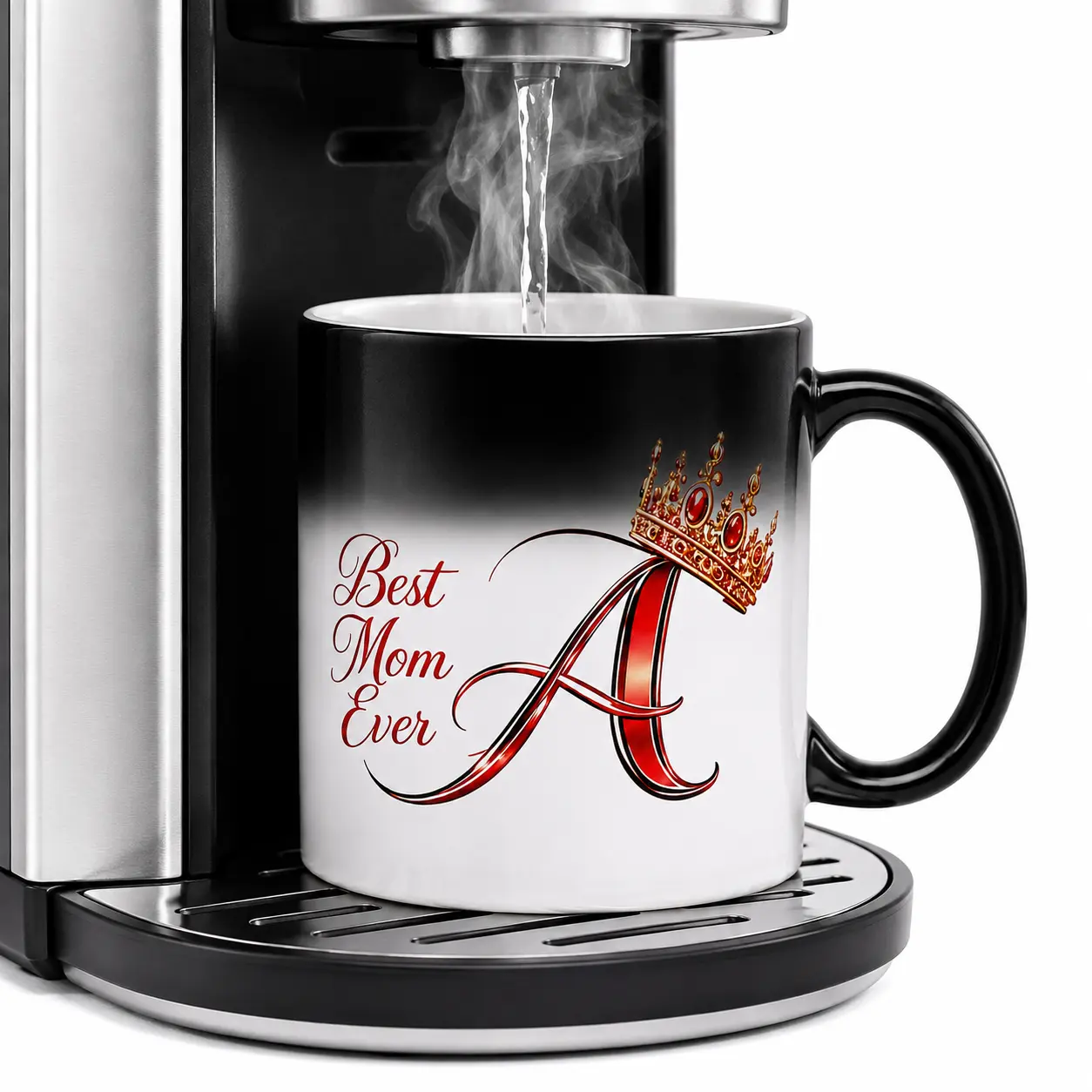 11oz A-Z Best Mom Ever Crown Initial Color Changing Mug, Heat Sensitive Magic Ceramic Coffee Cup, Choose Your Letter for Mother's Day or Birthday Gift for Mom