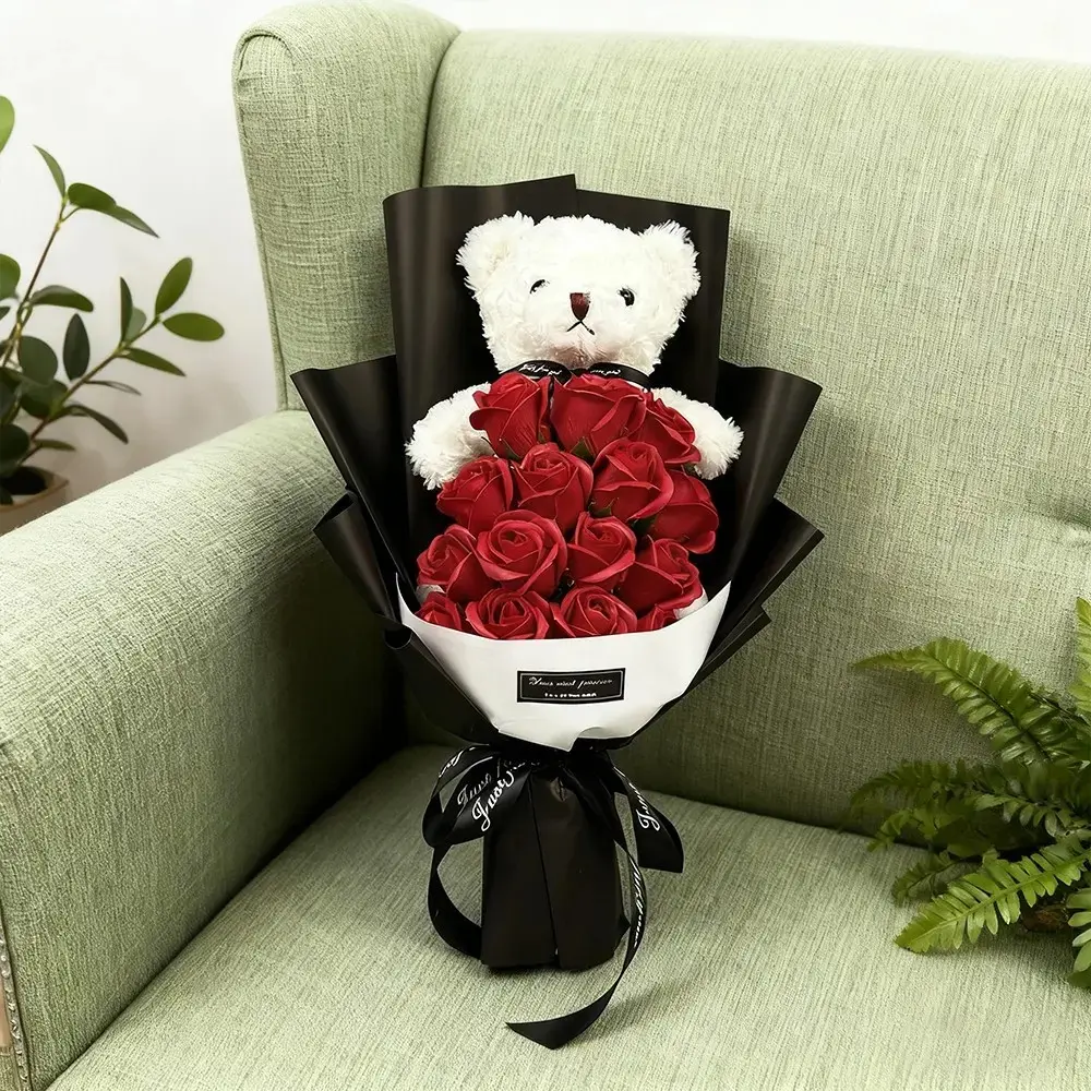 The eternal rose bouquet paired with a teddy bear, the permanent flower gift set, and the realistic flower decoration are ideal choices for Valentine's Day, Thanksgiving, Christmas, birthday and anniversary celebrations.