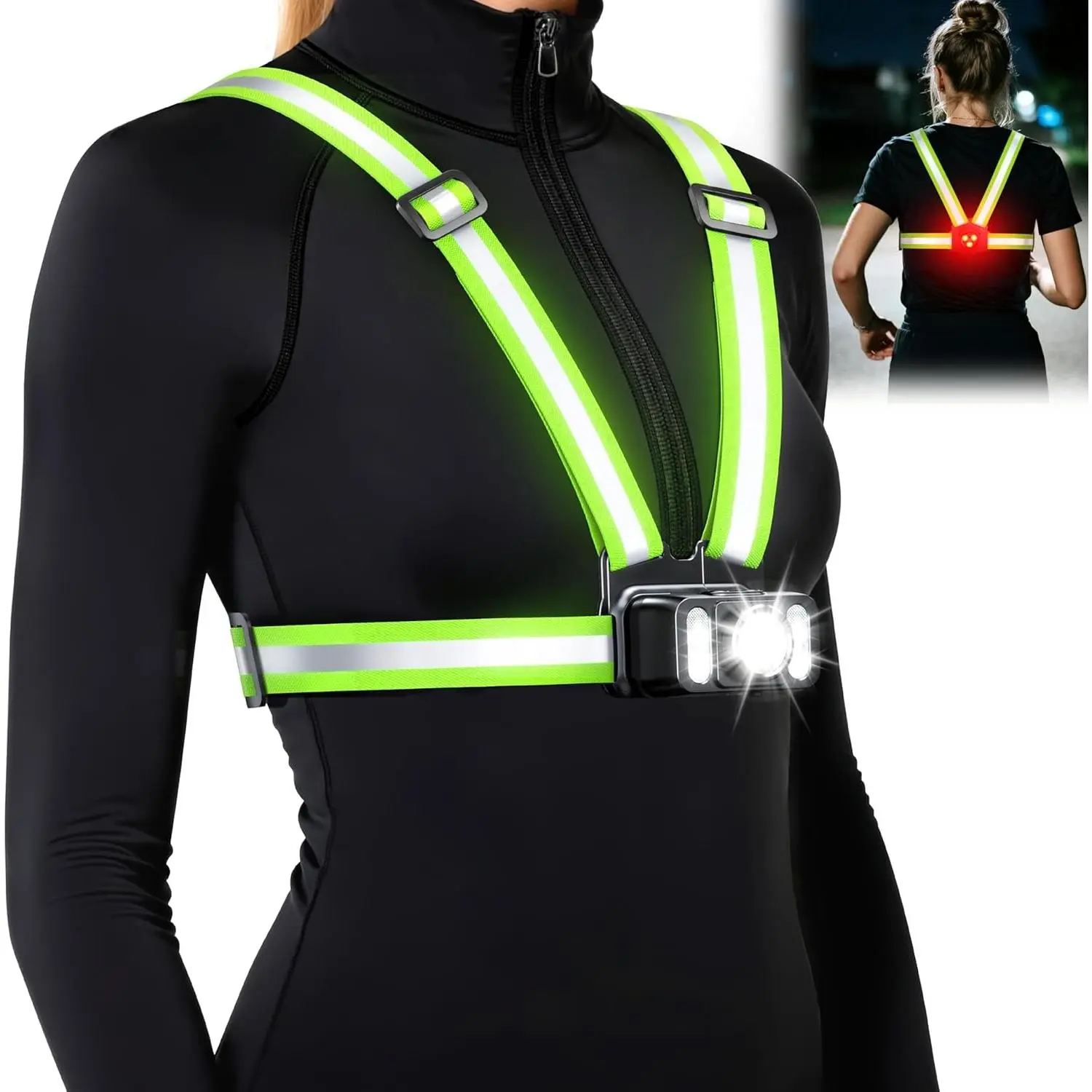 550LM Running Lights for Runners with Side Light 7+2 Modes 360° Reflective Running Vest IPX4 Waterproof 45° Adjustable Rechargeable Running Light for Walking Cycling Hiking 4-25H Runtime
