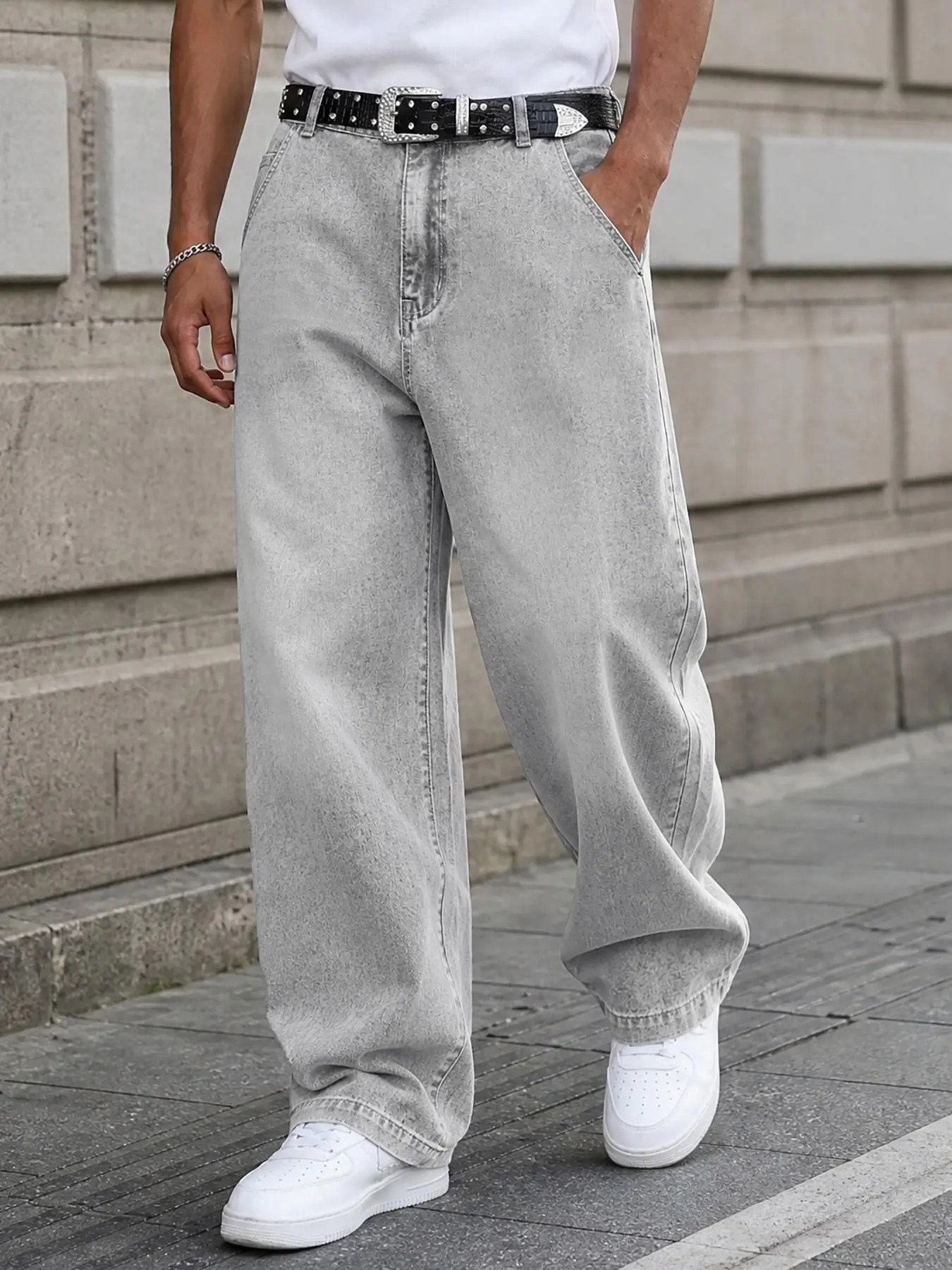 Men's Wide Leg Jeans, High Waist Loose Fit Denim Jeans, Fashion Washed Y2K Style, All Season Wear, Unique Washing, Comfortable and Stylish