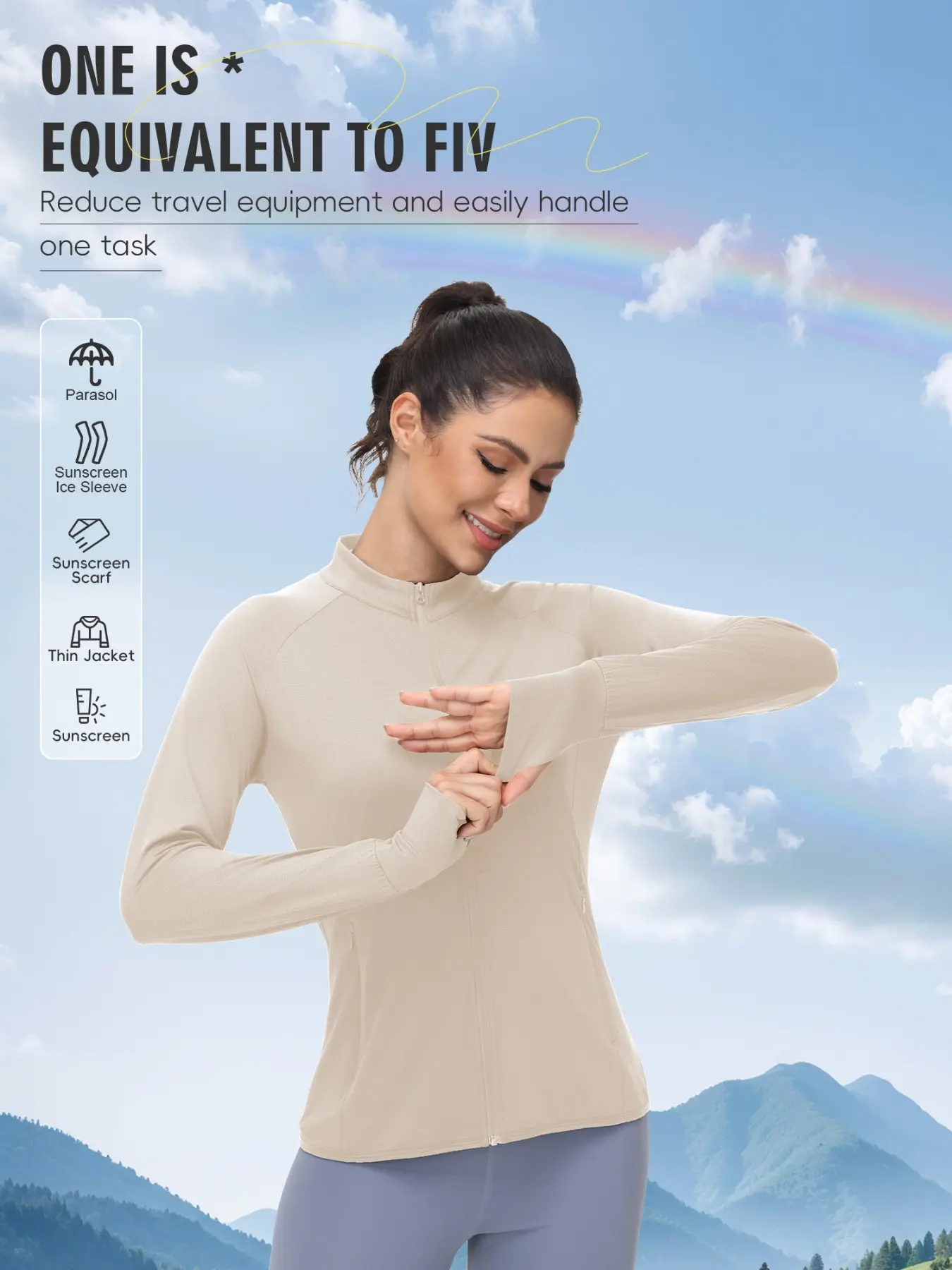 Women's Stand Collar Slim Fit Ice Silk Sun Protection Yoga Top, Upf50+, Breathable Outerwear, Outdoor UV Protective Clothing, Rashguards