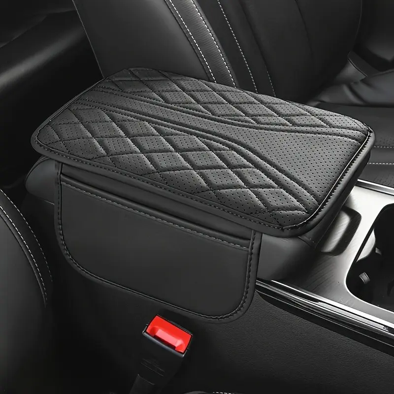 PU Leather Car Armrest Pad with Side Pouch, Durable Vehicle Interior Accessory, Fashionable Armrest Pad for Car Storage Solutions, Fits Various Models, Car Armrest Cushion