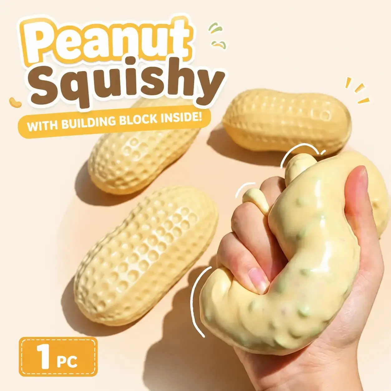 Crunchy Peanut Squishy, Slow Rising Fidget Stress Relief, Soft Peanut Squishy Crunchy, Anxiety Relief Hand Grip, Portable Decompression Ball