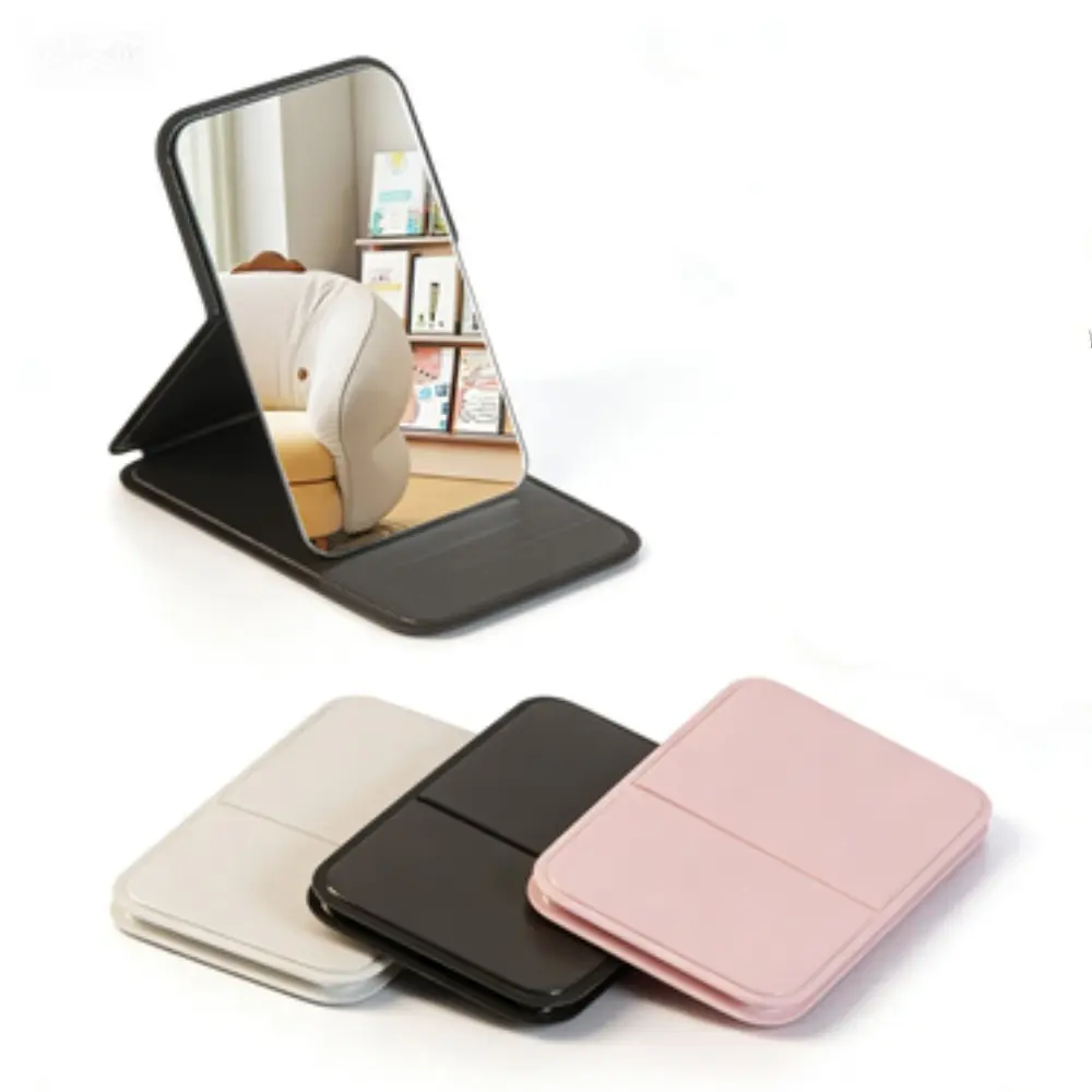 Ladies' Dustproof Foldable Cosmetic Mirror Pu Portable Vanity Mirror Ultra-Thin Durable Travel Makeup Mirror Waterproof & Dustproof Household Essentials Dual-Use For Dorms & Desktops Christmas & Halloween Gif