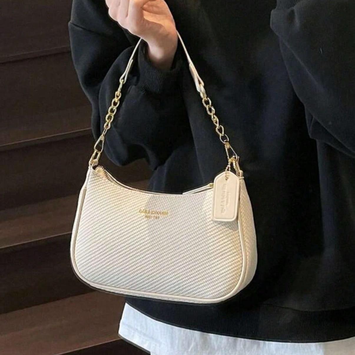 New Fashion Classic Wild Shoulder Bag Letter Pattern Decoration Design Solid Color Pu Waterproof Fabric Shoulder Crescent Bag Underarm Bag Handbag Suitable for Shopping, Outgoing