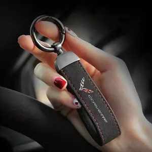 Car Logo Metal Braided Keychain, Leather Car Key Ring, High-End Car Accessory, for Corvette C1-C8, Unisex Key Holder