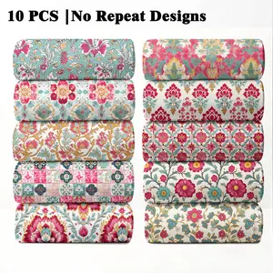 10PCS Sari Bloom Fabric, 23x55cm (9x22in) Traditional Indian Floral Pattern Quilting Home Decor DIY
