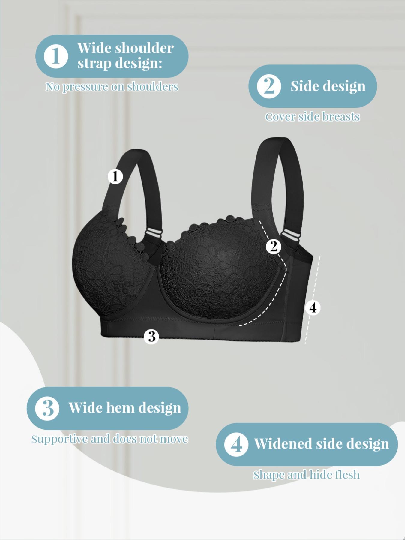 Women's Solid Color Push Up Bra, Simple Comfortable Breathable Lace Bra, Soft Adjustable Strap Bra for Daily Wear, Everyday Essential Bra, Lingerie for All Seasons, Fit, Medium