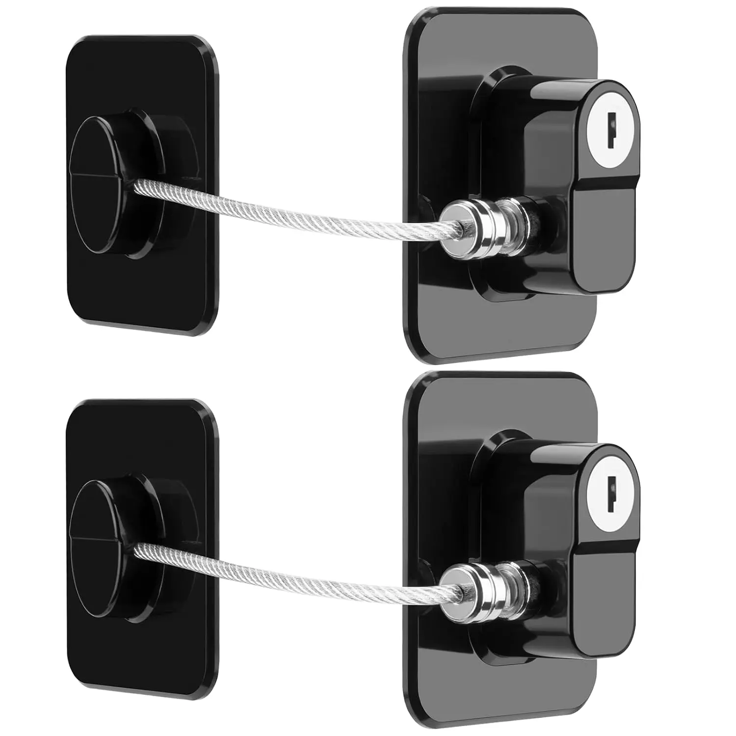 Fridge Lock, 2PCS Refrigerator Lock for Freezer, Cabinets and Drawers, Air Fryer, Closets, Windows, Doors, ABS with Backing, Easy Install, No Needed, Black