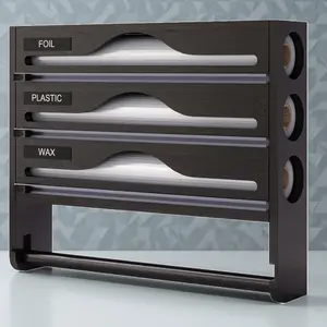 Wall-Mounted Multi-Functional Storage Rack, Three-In-One Food Wrap Cutter Box, Ideal for Foil and Wax Paper Cutting, Kitchen Organization Essential