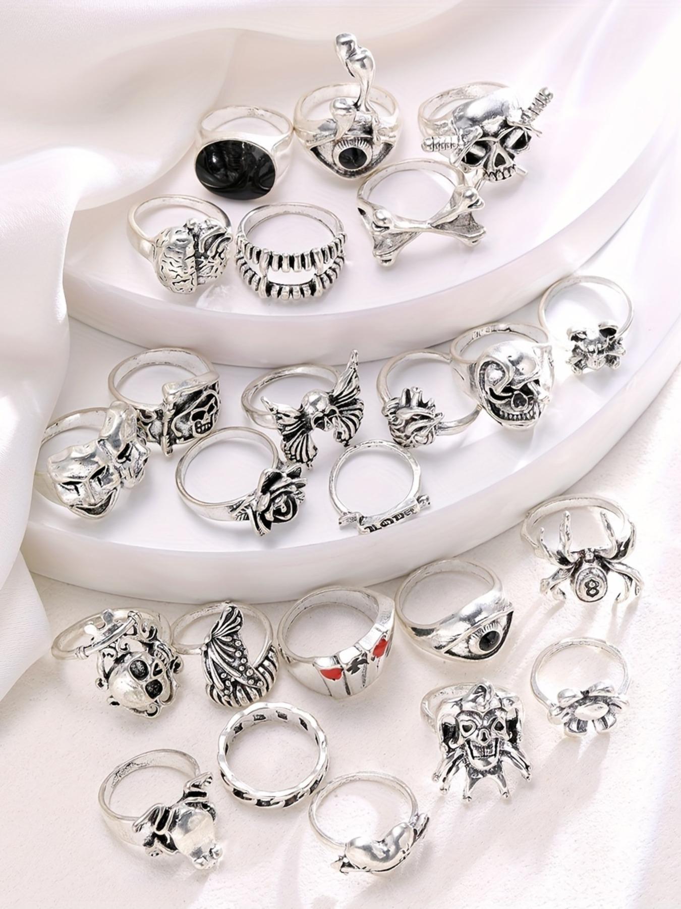 Punk Gothic Style Halloween Themed Ring Set, 24pcs/set Fashionable Skull & Spider Design Rings for Women & Men, Dark Aesthetic Rings, Trendy All-match & Exquisite Jewelry for Birthday Gift